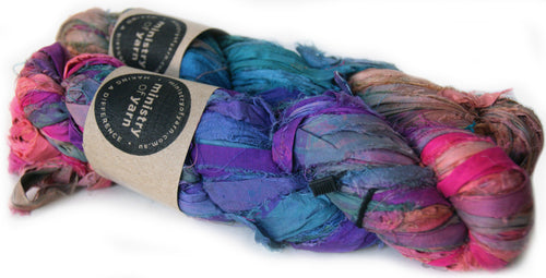 Cornflower colour multicolour recycled sari ribbon yarn