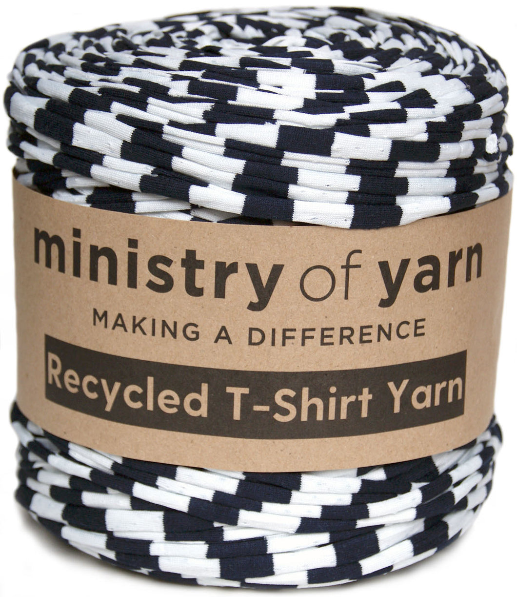 navy blue and white stripes recycled t-shirt yarn Australia