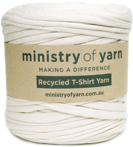 lightly shiny beige recycled tshirt yarn Ministry of Yarn Australia
