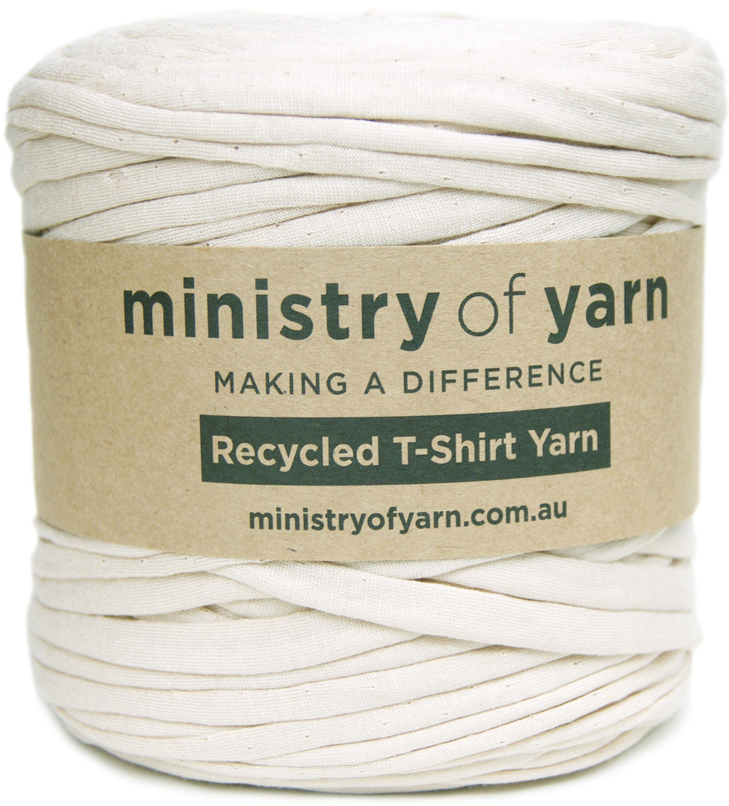 lightly shiny beige recycled tshirt yarn Ministry of Yarn Australia