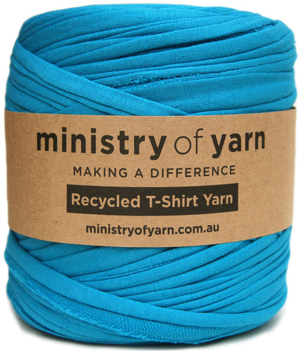 Bright blue recycled tshirt yarn Australia MInistry of Yarn