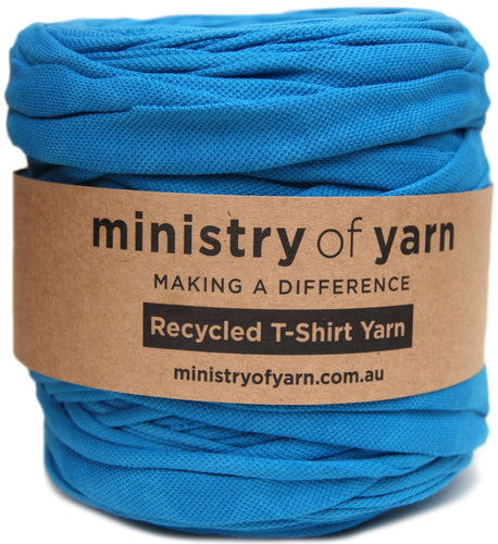 Bright blue tricot recycled tshirt yarn Australia Ministry of Yarn