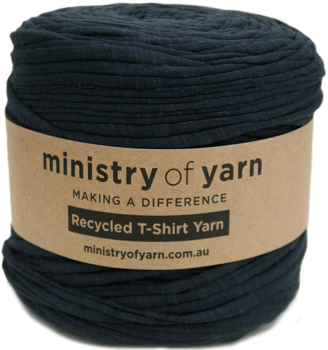 Dark blue textured recycled tshirt yarn Australia Ministry of Yarn