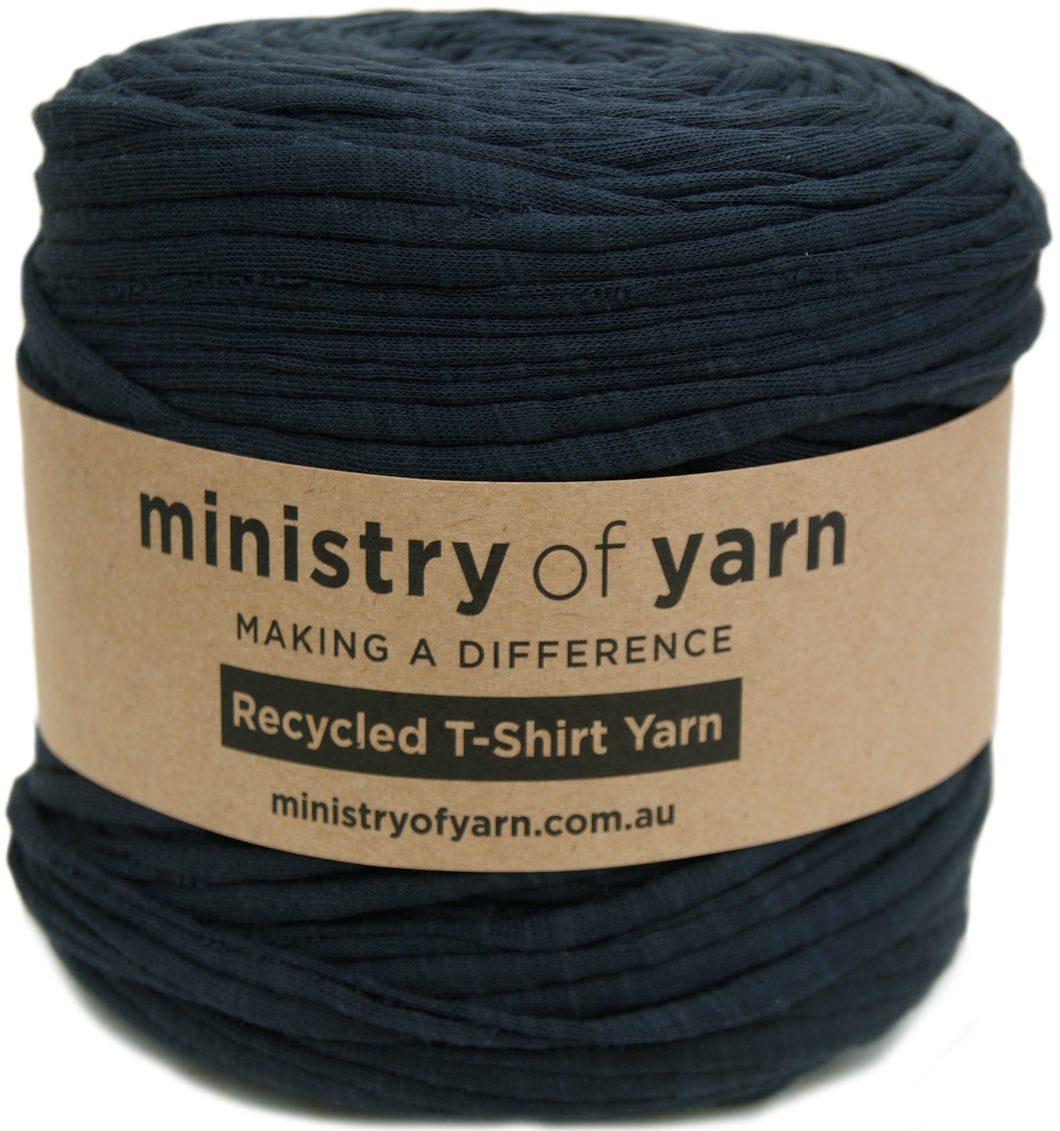 Dark blue textured recycled tshirt yarn Australia Ministry of Yarn