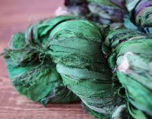 Deep Green sari silk ribbon yarn recycled 