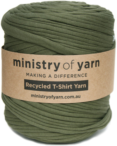 dark khaki green recycled tshirt yarn Australia Ministry of Yarn