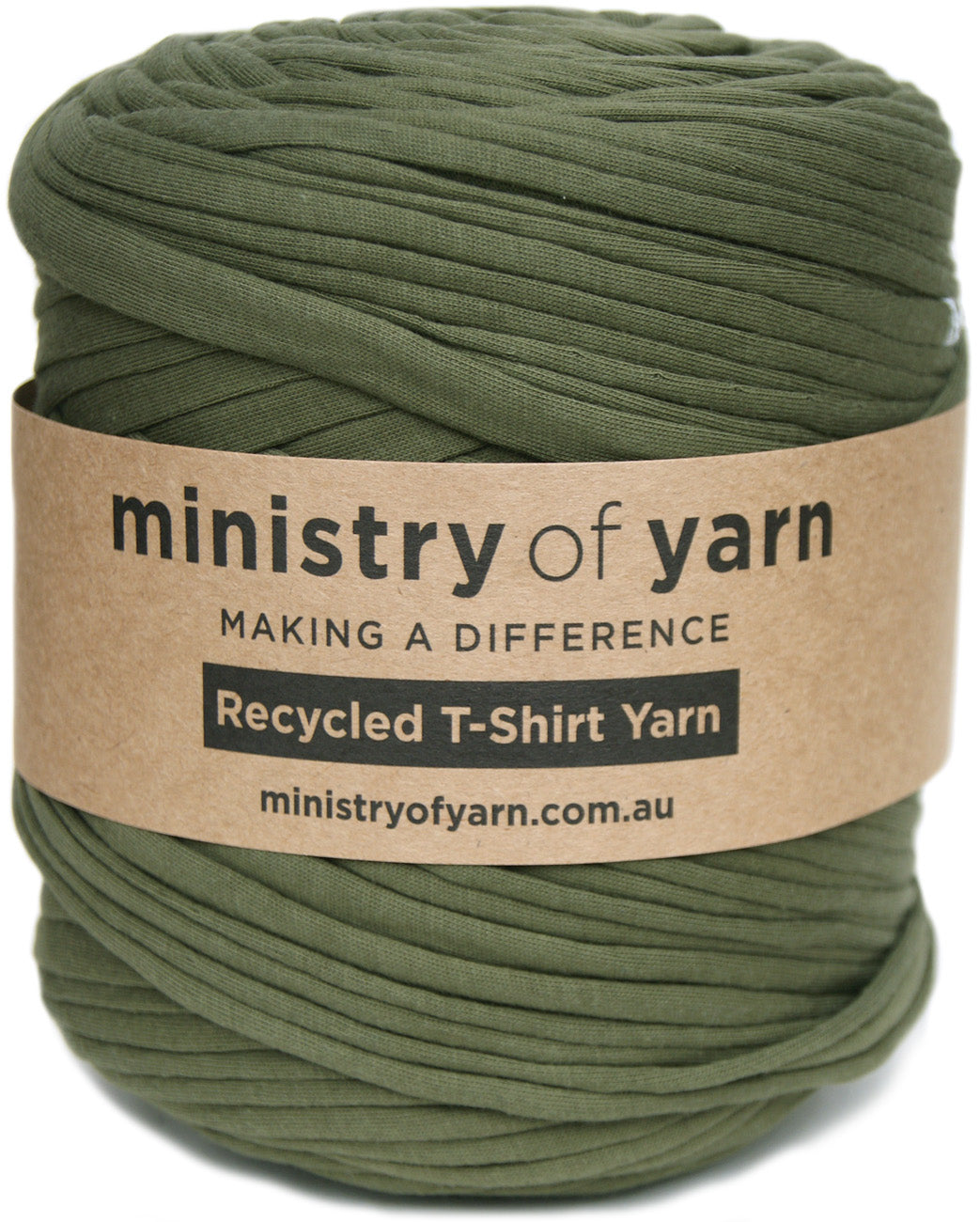 dark khaki green recycled tshirt yarn Australia Ministry of Yarn