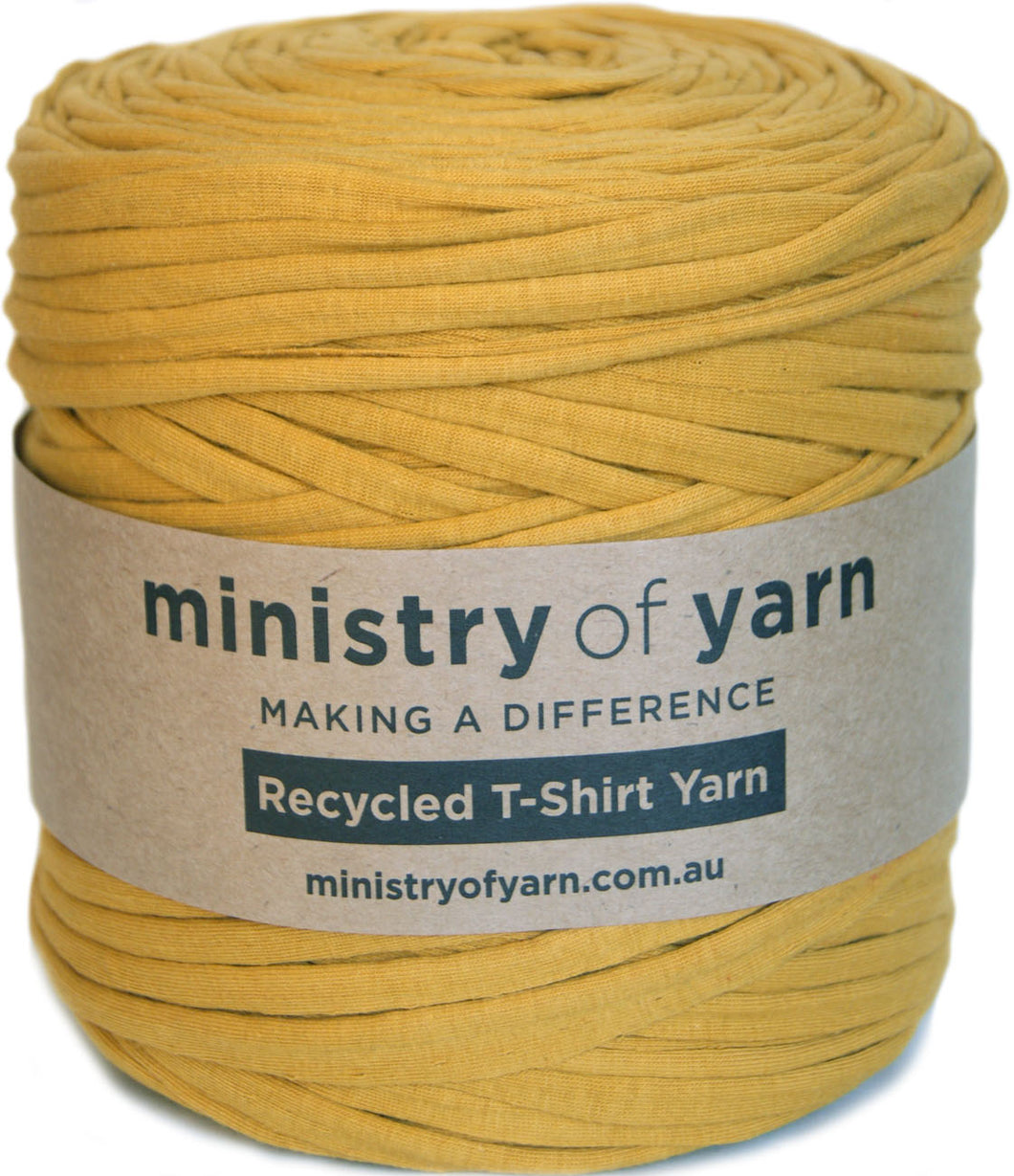 Mustard yellow recycled tshirt yarn AUstralia Ministry of Yarn