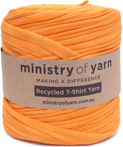 bright orange recycled tshirt yarn Australia ministry of Yarn