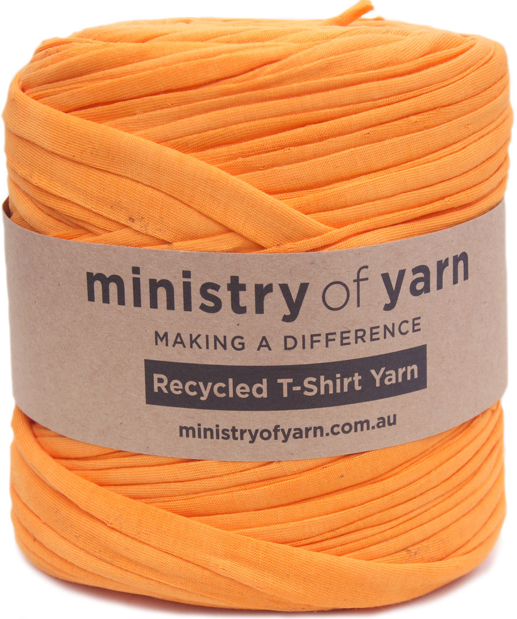 bright orange recycled tshirt yarn Australia ministry of Yarn