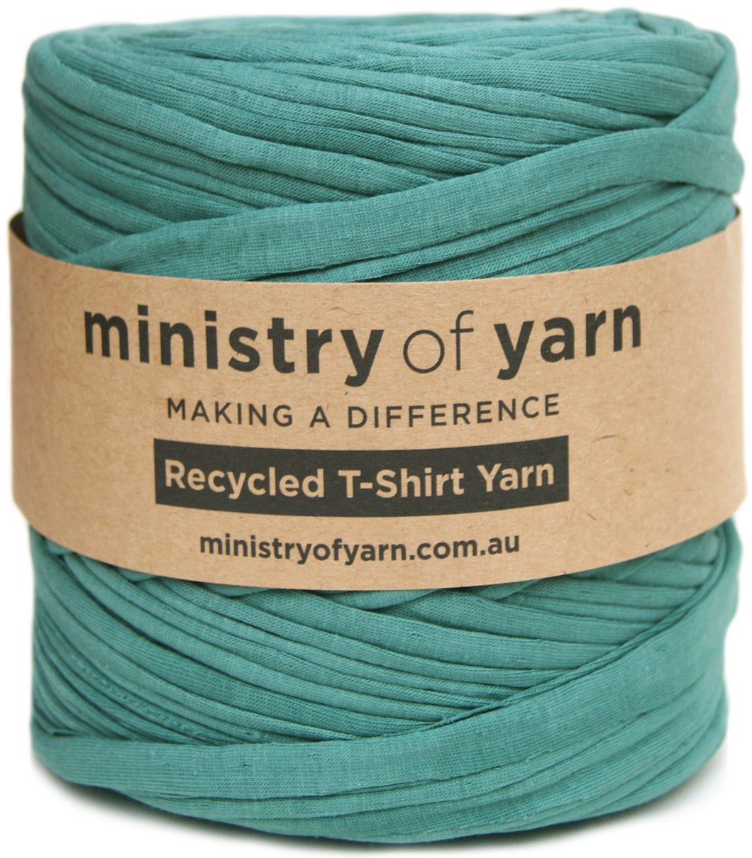 blue toned green recycled tshirt yarn Australia Ministry of Yarn