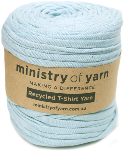 Light blue tricot recycled tshirt yarn Australia Ministry of Yarn
