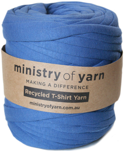 Blue recycled tshirt yarn Australia Ministry of Yarn