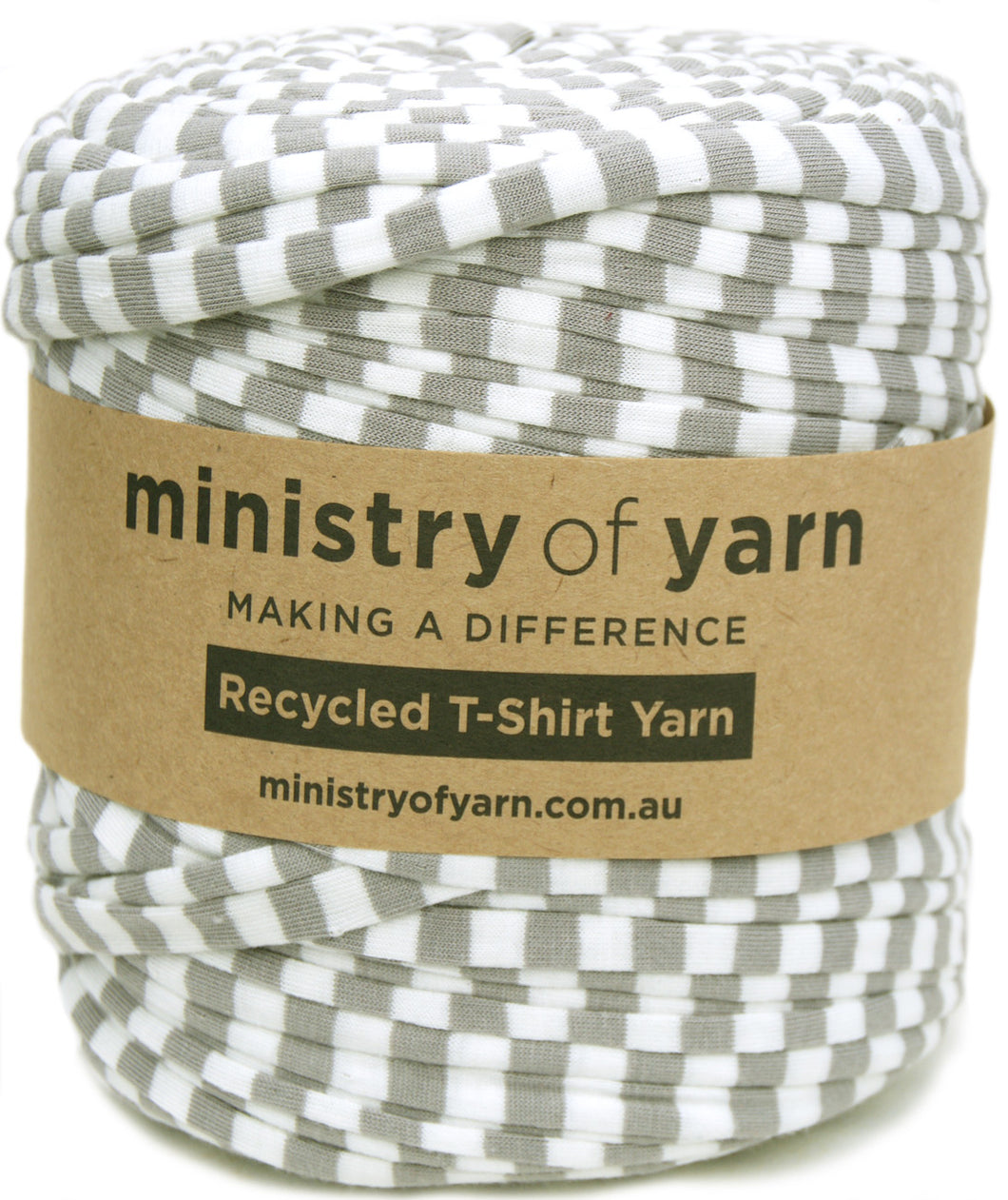 grey and white striped recycled tshirt yarn Australia Ministry of Yarn
