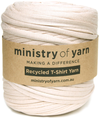 Shiny beige tan recycled tshirt yarn Australia Ministry of Yarn
