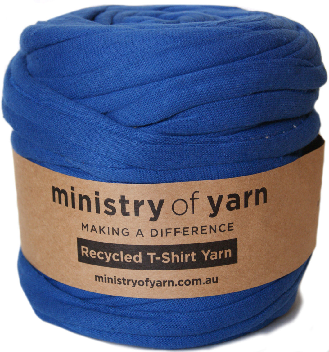 Royal blue recycled tshirt yarn Australia Ministry of Yarn