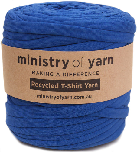 Mid blue recycled tshirt yarn Australia Ministry of Yarn