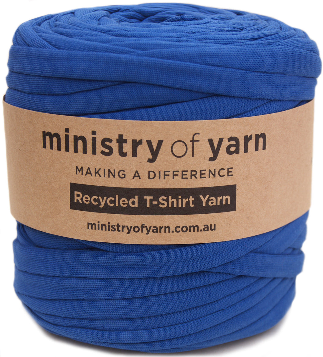 Mid blue recycled tshirt yarn Australia Ministry of Yarn