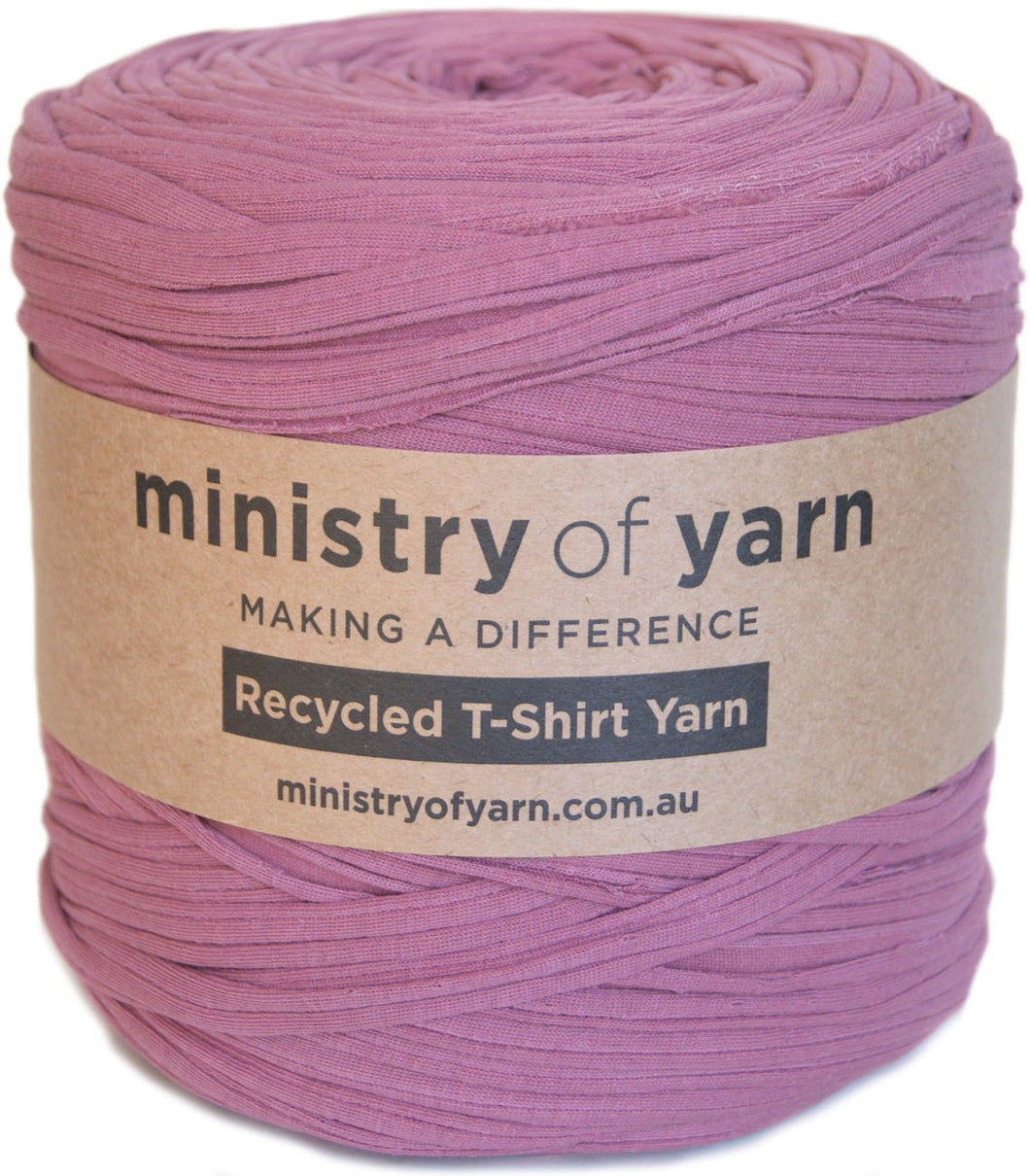Striped textured mauve recycled tshirt yarn Australia Ministry of yarn