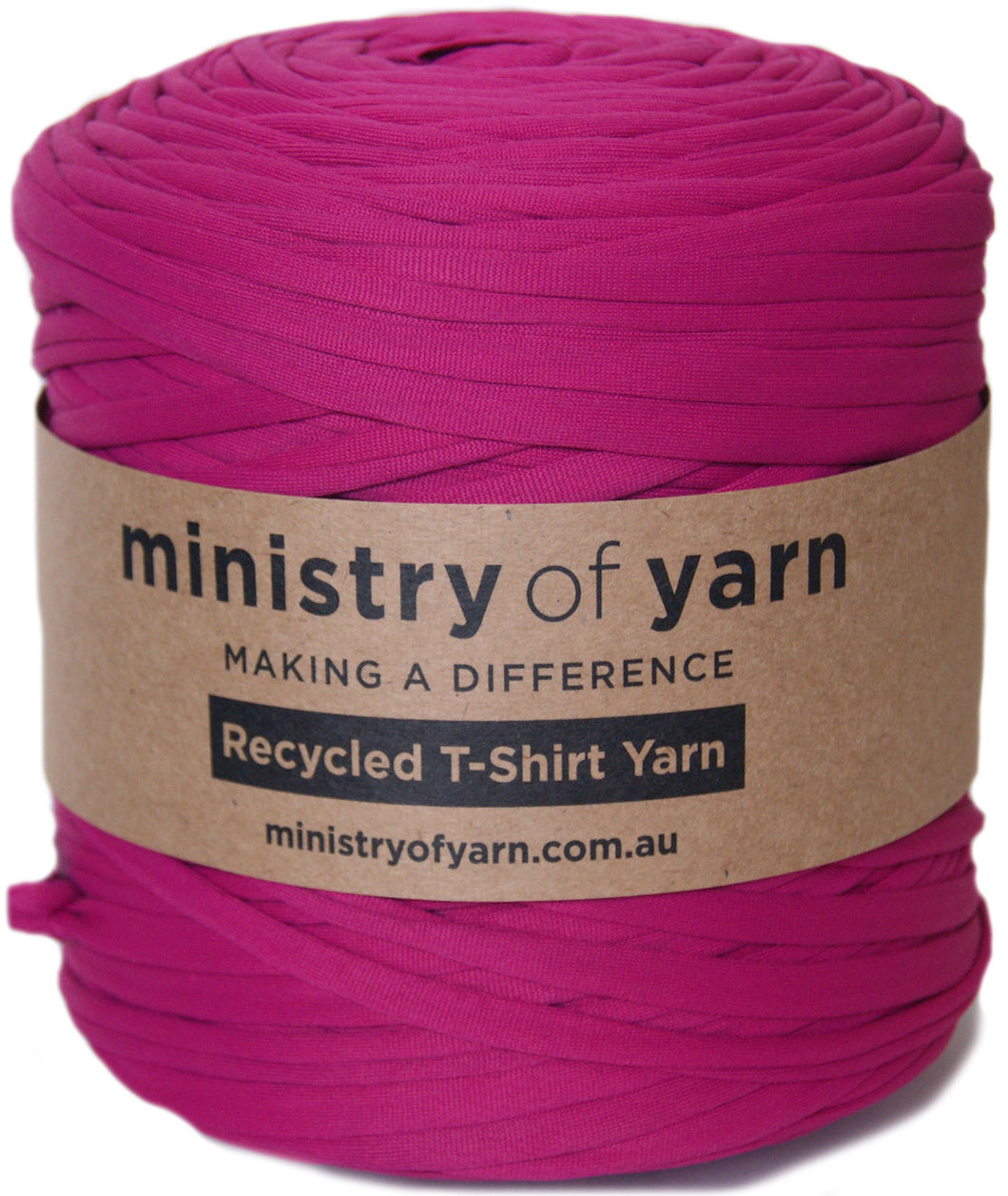 Bright pink recycled tshirt yarn Australia Ministry of Yarn