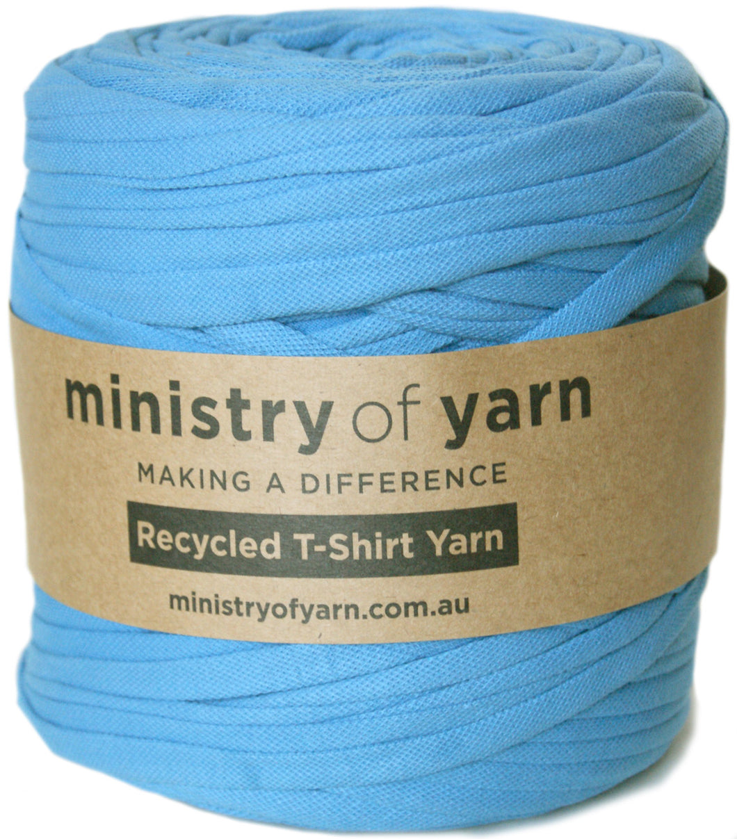 Light blue recycled tshirt yarn Australia Ministry of Yarn