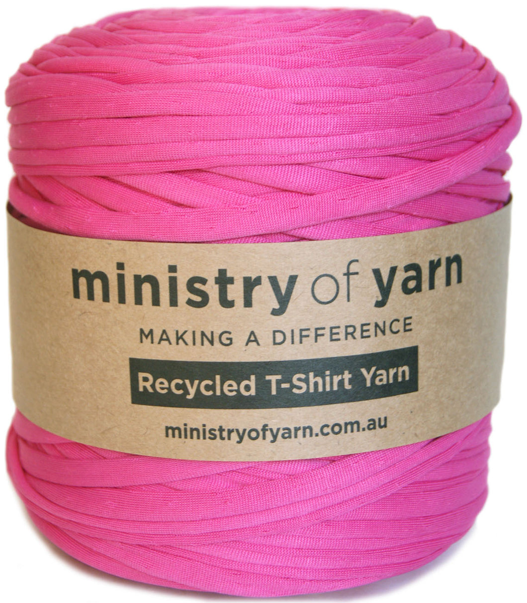 Bright pink recycled tshirt yarn Australia Ministry of Yarn