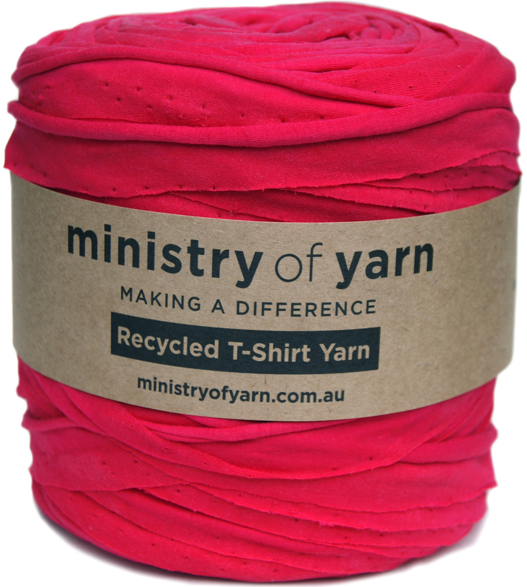 intense pink recycled tshirt yarn Australia Ministry of Yarn