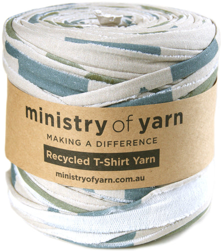 Grey blue green recycled tshirt yarn Australia Ministry of Yarn
