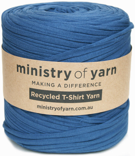 Medium blue recycled tshirt yarn Australia Ministry of Yarn