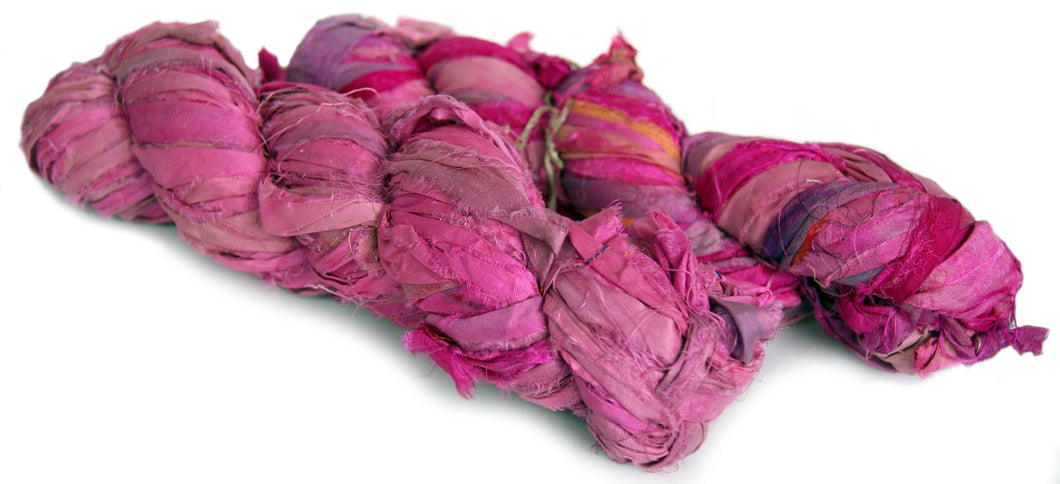 Pink recycled silk sari ribbon yarn Australia