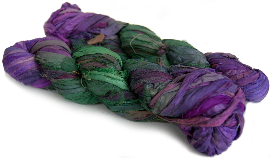 Purple and green recycled Sari Ribbon Yarn Australia silk