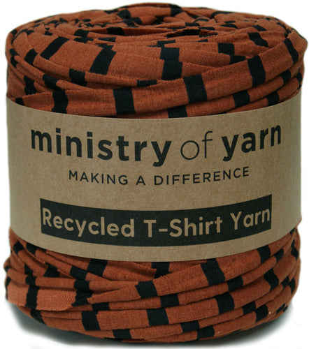 brown and black stripes recycled t-shirt yarn