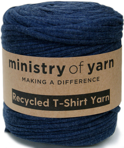 dark fuzzy blue recycled tshirt yarn Australia