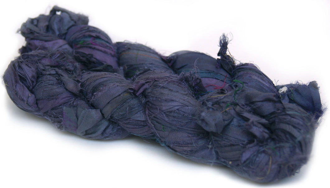 Dark purple silk sari ribbon yarn Australia recycled socially responsible