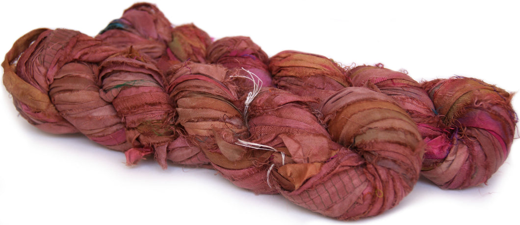 Ancient Pink Recycled Sari Silk Ribbon Yarn