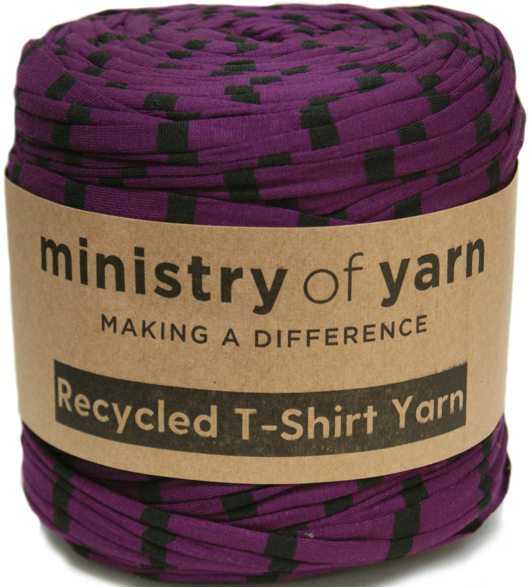 Purple and black stripe recycled t-shirt yarn Australia