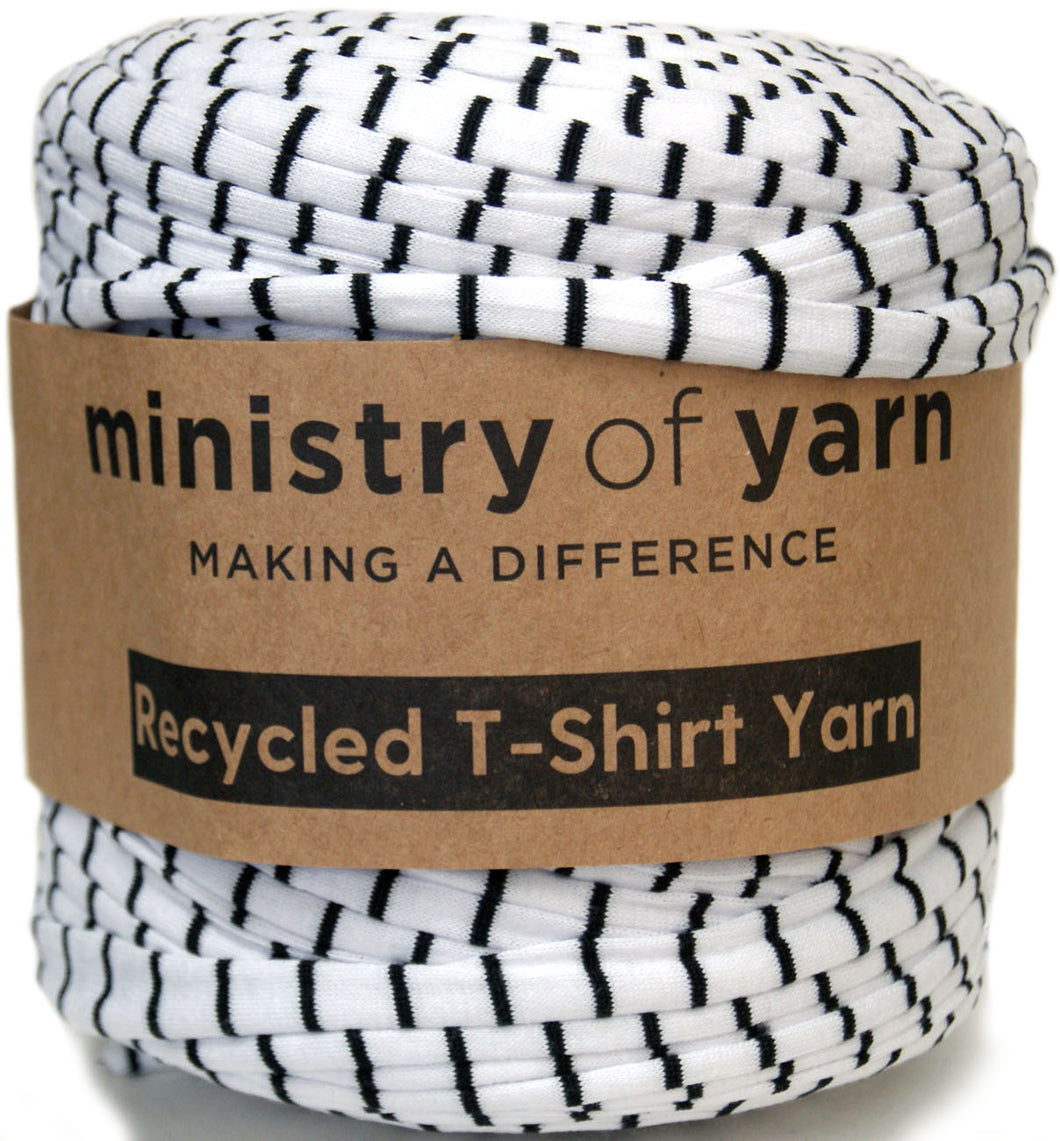 shiny white and black stripes recycled t-shirt yarn Australia