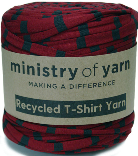 wine and blue striped recycled tshirt yarn Australia