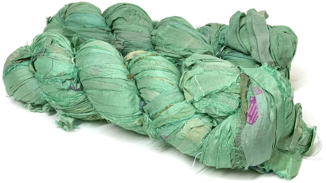 Light green recycled sari ribbon yarn Australia